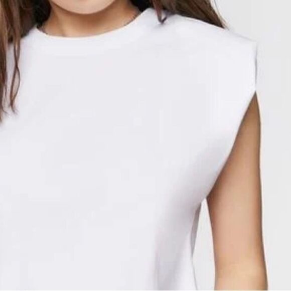 NWT Forever 21 Cropped Muscle Tee Tank White Casual Streetwear Knit Cotton - Picture 5 of 6